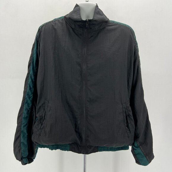 Vintage MacGregor Water Repellent Nylon Black Green Windbreaker Jacket Mens L - Picture 1 of 8